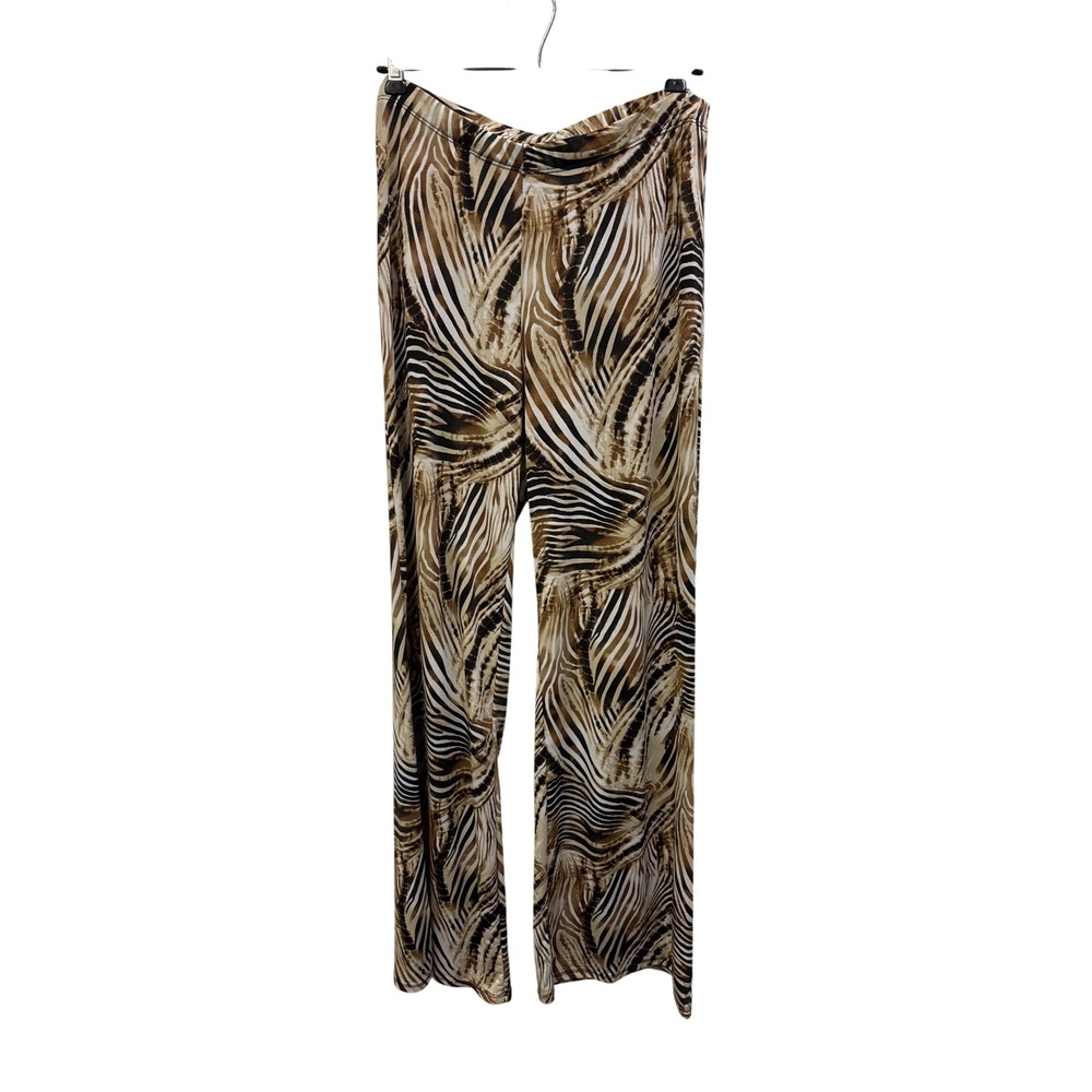 Forever Jade Womens Wide Leg Pants Brown Tan Abstract Animal Print Size M L